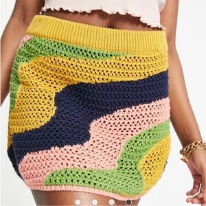 Free People Mila Crochet Mini Skirt, Large